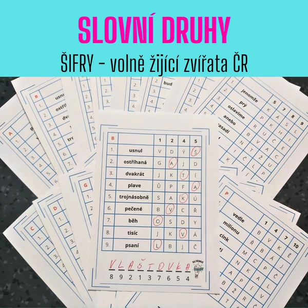Slovní druhy - šifry (s volně žijícími zvířaty ČR v tajenkách)