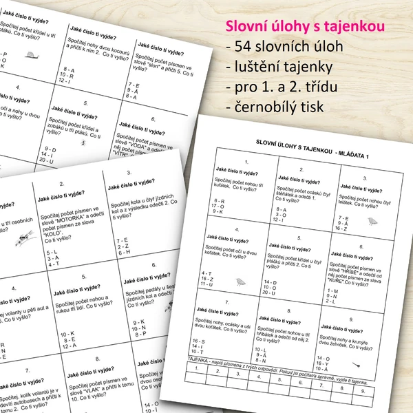 Slovní úlohy s tajenkou - 54 úloh 