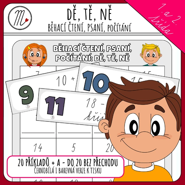 Běhací čtení, psaní, počítání do 20 bez přechodu - dě, tě, ně