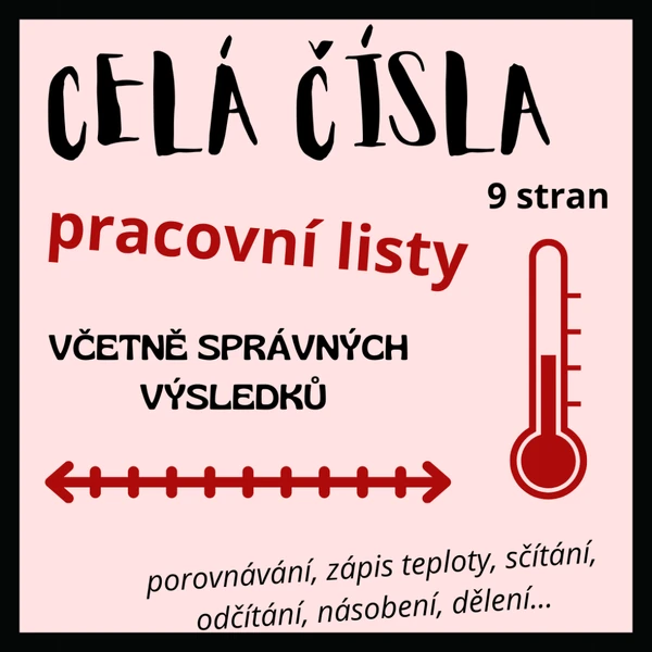 Celá čísla - sada pracovních listů