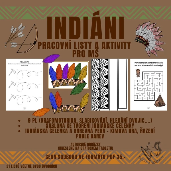 INDIÁNI - pracovní listy a aktivity pro MŠ