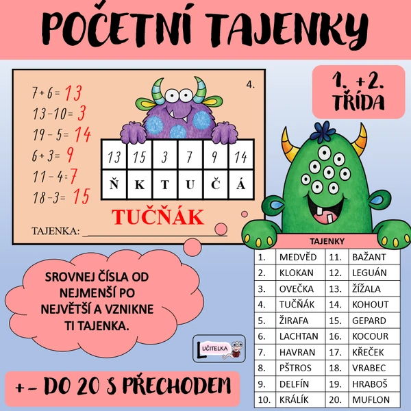 Početní tajenky do 20 / příšerky 