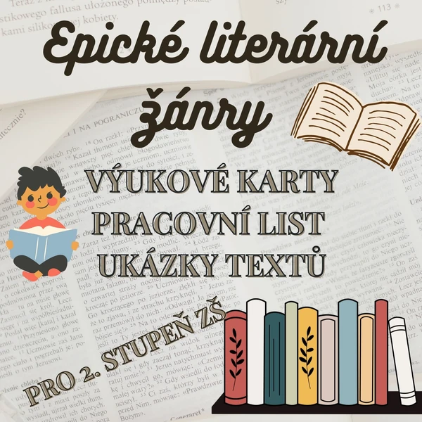 Epické literární žánry - výukové kartičky, pracovní list, texty 