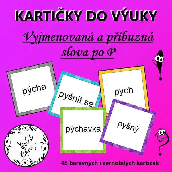 Kartičky do výuky - Vyjmenovaná a příbuzná slova po P