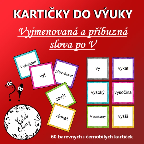 Kartičky do výuky - Vyjmenovaná a příbuzná slova po V
