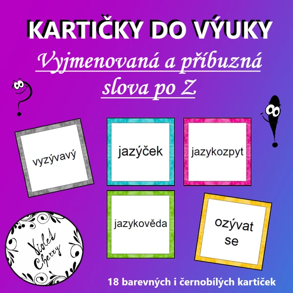 Kartičky do výuky - Vyjmenovaná a příbuzná slova po Z