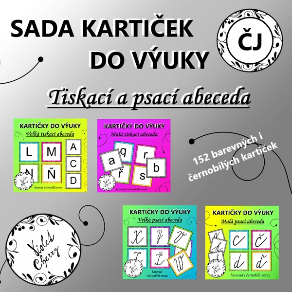 Sada kartiček do výuky: Český jazyk - Tiskací a psací abeceda