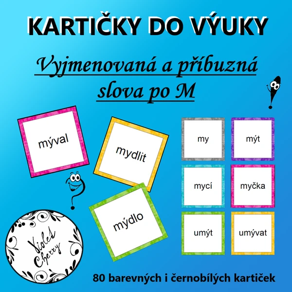 Kartičky do výuky - Vyjmenovaná a příbuzná slova po M