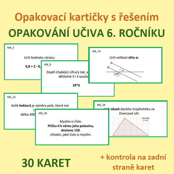 Opakovací kartičky s řešením - OPAKOVÁNÍ UČIVA 6. ROČNÍKU
