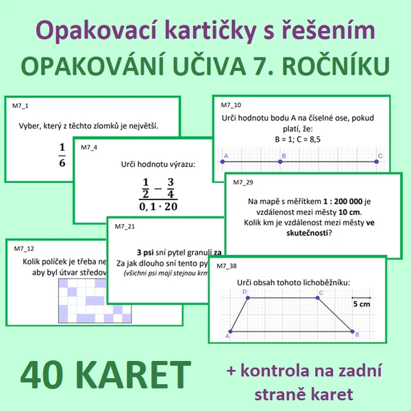 Opakovací kartičky s řešením - OPAKOVÁNÍ UČIVA 7. ROČNÍKU