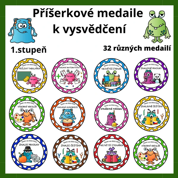 Příšerkové medaile k vysvědčení