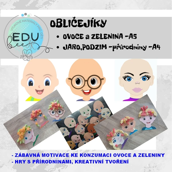 OBLIČEJÍKY -OVOCE a ZELENINA, PŘÍRODNINY, KREATIVNÍ MATERIÁL