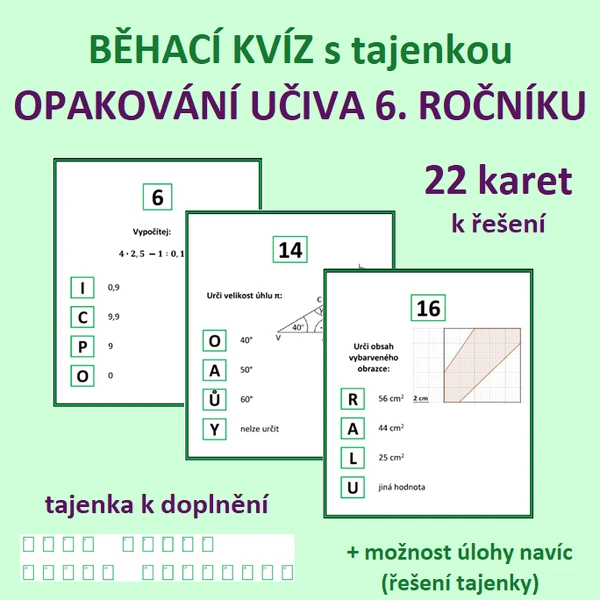 BĚHACÍ KVÍZ s tajenkou - OPAKOVÁNÍ UČIVA 6. ROČNÍKU