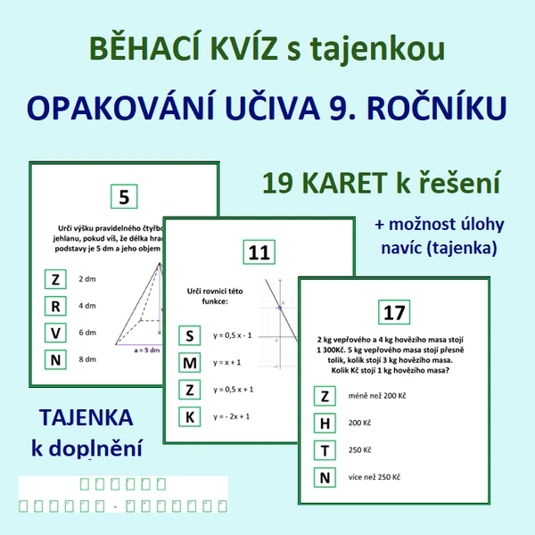 BĚHACÍ KVÍZ s tajenkou - OPAKOVÁNÍ UČIVA 9. ROČNÍKU