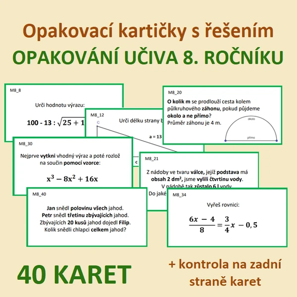 Opakovací kartičky s řešením - OPAKOVÁNÍ UČIVA 8. ROČNÍKU
