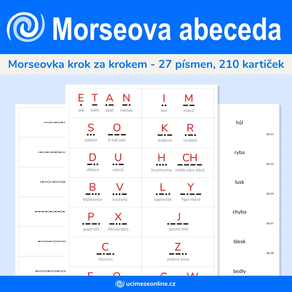 Morseova abeceda - 210 kartiček pro čtení a zápis Morseovky krok za krokem
