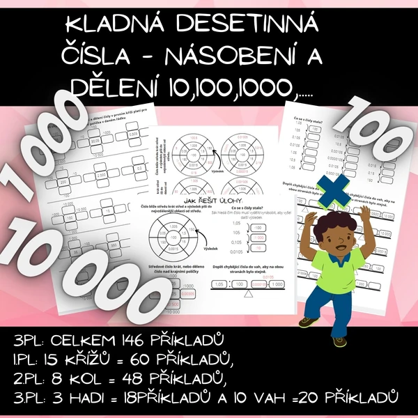 Kladná desetinná čísla - násobení a dělení 10,100,1000