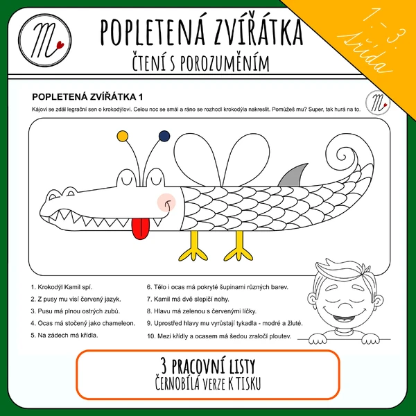 Popletená zvířátka - čtení s porozuměním