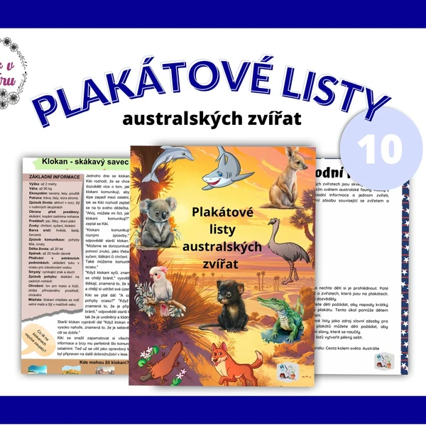 Plakátové listy o australských zvířatech
