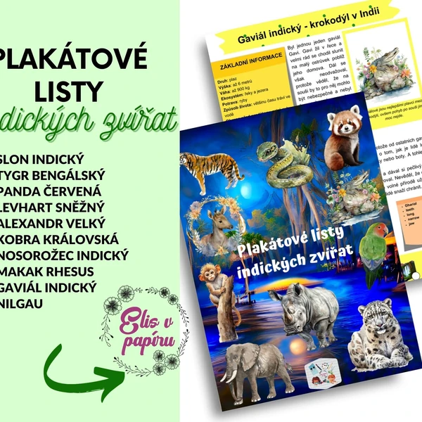 Plakátové listy indických zvířat