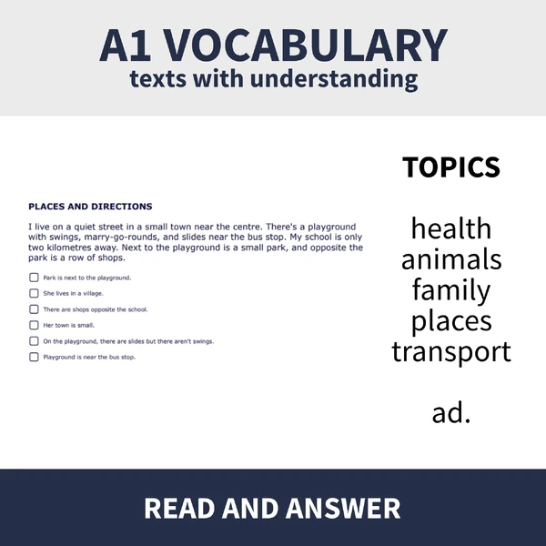 A1 READING - VARIOUS TOPICS (sada čtení s porozuměním na různá témata)