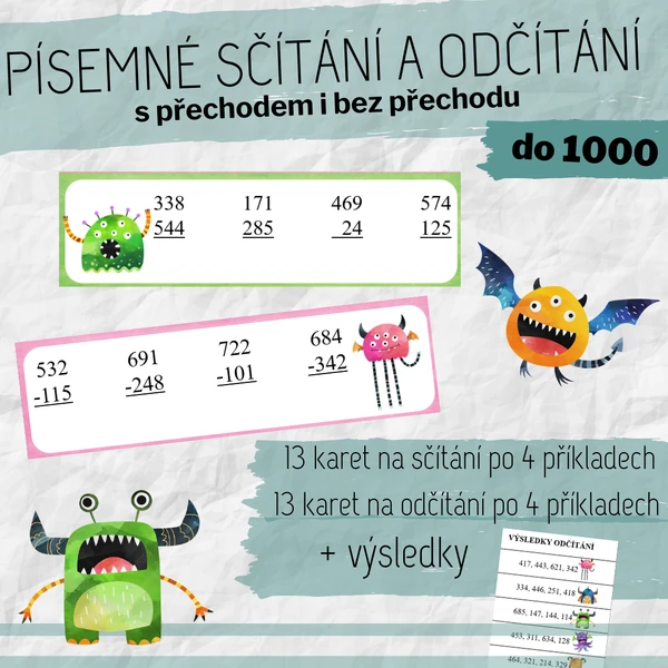Písemné sčítání a odčítání do 1000