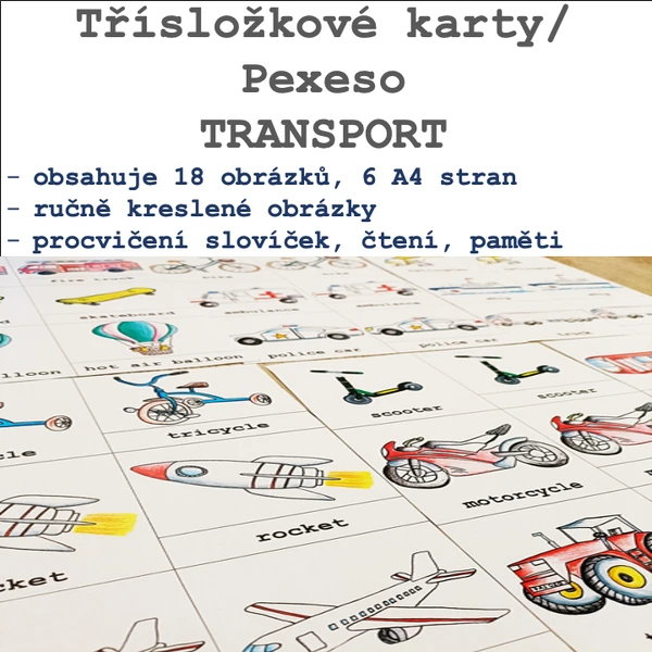 Třísložkové karty/Pexeso - Transport