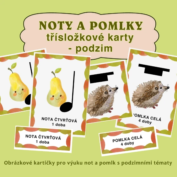 Noty a pomlky - třísložkové karty - podzim