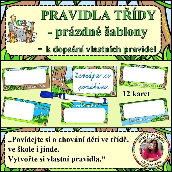 PRAVIDLA TŘÍDY – ZOO- prázdné šablony k dopsání vlastních pravidel
