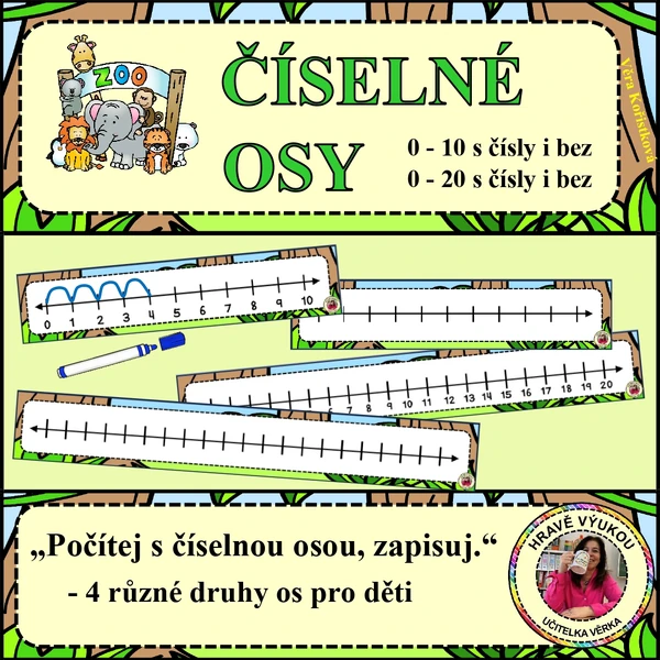 ČÍSELNÉ OSY – 0 – 10 a 0 – 20 pro děti – ZOO