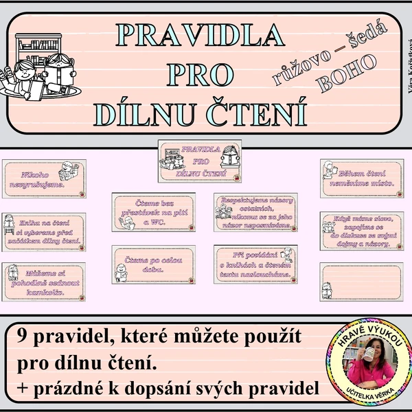  PRAVIDLA PRO DÍLNU ČTENÍ – (růžovo – šedá BOHO)
