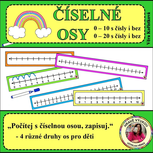 ČÍSELNÉ OSY – 0 – 10 a 0 – 20 pro děti – DUHA