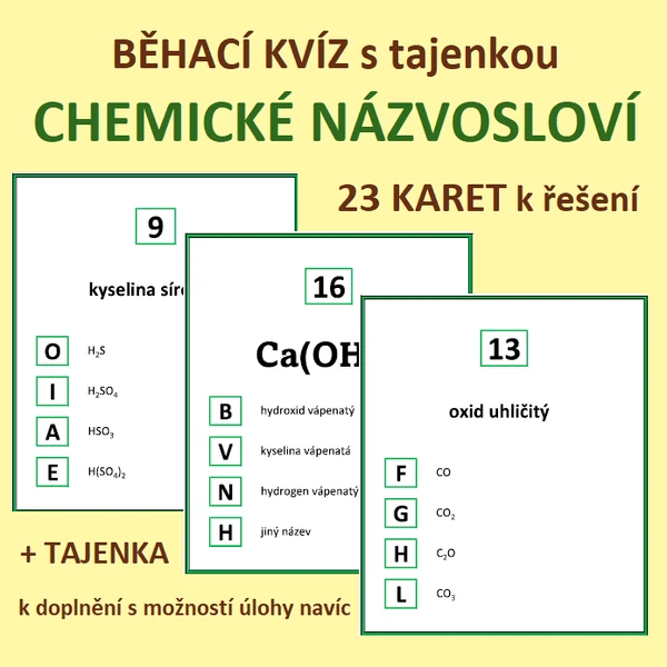 BĚHACÍ KVÍZ s tajenkou – CHEMICKÉ NÁZVOSLOVÍ
