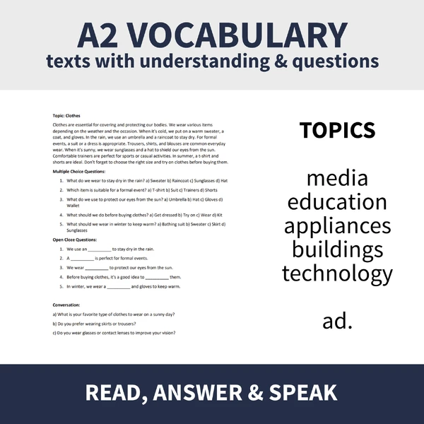 A2 READING - VARIOUS TOPICS (sada čtení s porozuměním na různá témata)