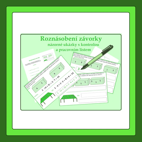 Roznásobení závorky názorně - karty na dopisování s pracovním listem