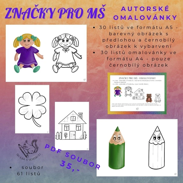 ZNAČKY PRO MŠ - autorské omalovánky