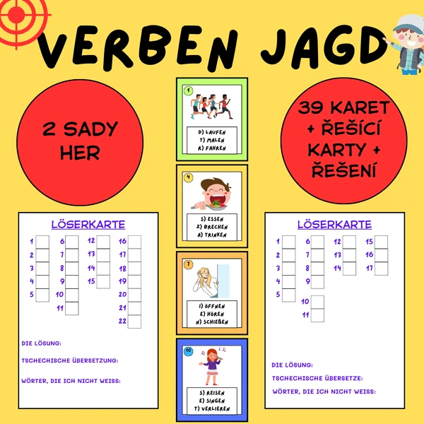 VERBEN JAGD - 2 sady hledaček se slovesy