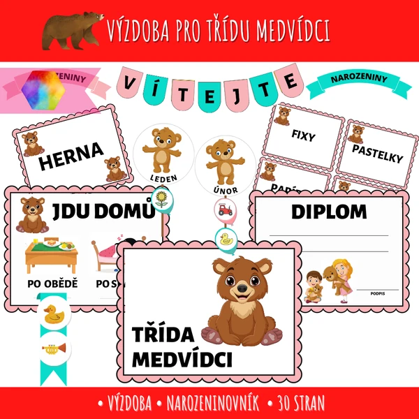 Výzdoba a narozeninovník - Medvídci, Medvíďata, Medvědi