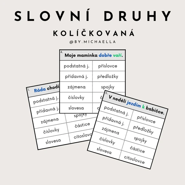 Slovní druhy - kolíčkovaná