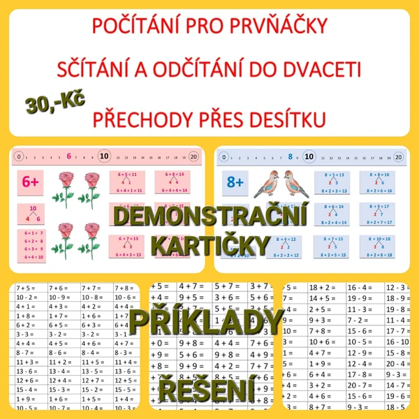 POČÍTÁNÍ PRO PRVŇÁČKY - SČÍTÁNÍ A ODČÍTÁNÍ DO DVACETI - PŘECHODY PŘES DESÍTKU