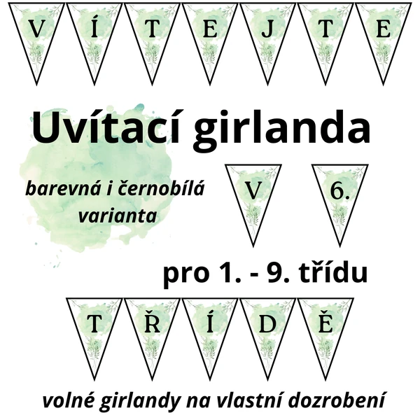 Uvítací girlanda - černobílý i barevný tisk, různé velikosti