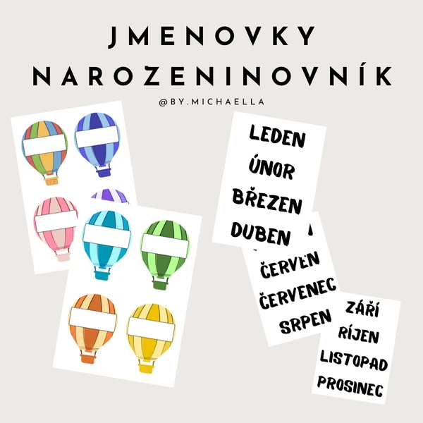 Jmenovky a narozeninovník v jednom - Vzor horkovzdušný balón 