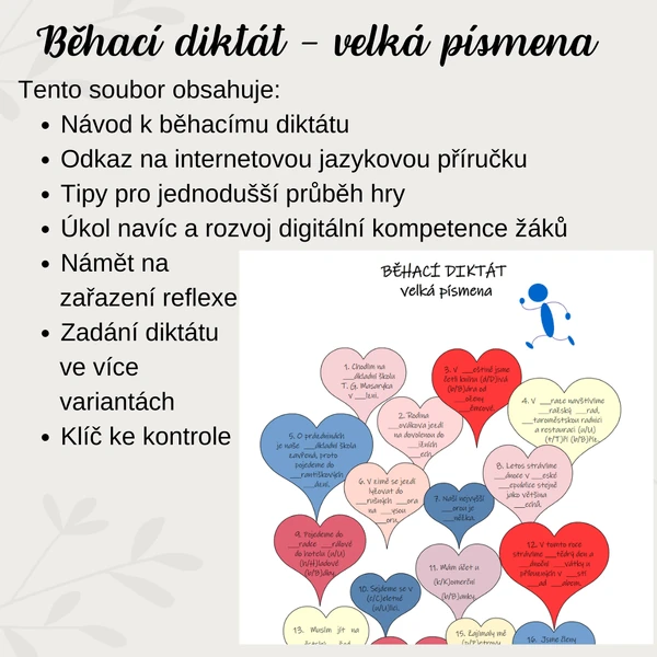 Běhací diktát - velká písmena - vhodné pro žáky s SPU + úkol navíc