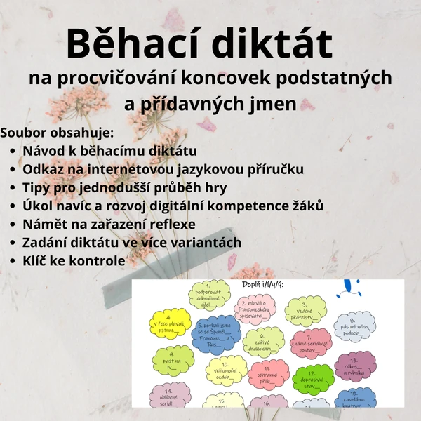 Běhací diktát na procvičování koncovek podstatných a přídavných jmen