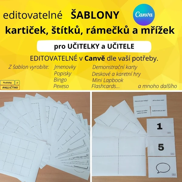 Šablony kartiček, štítků, rámečků a mřížek - EDITOVATELNÉ v CANVĚ