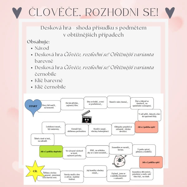 Desková hra Člověče, rozhodni se! na procvičení shody v obtížnějších případech