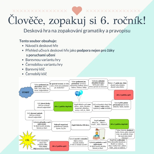 Desková hra Člověče, zopakuj si 6. ročník! + přehled učiva