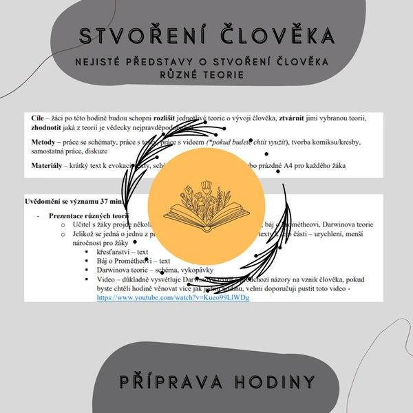 Plán hodiny - Stvoření člověka - Nejisté představy o vývoji a stvoření člověka