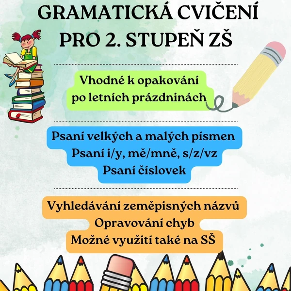 Gramatická cvičení - velká a malá písmena, s/z/vz, i/y a další 