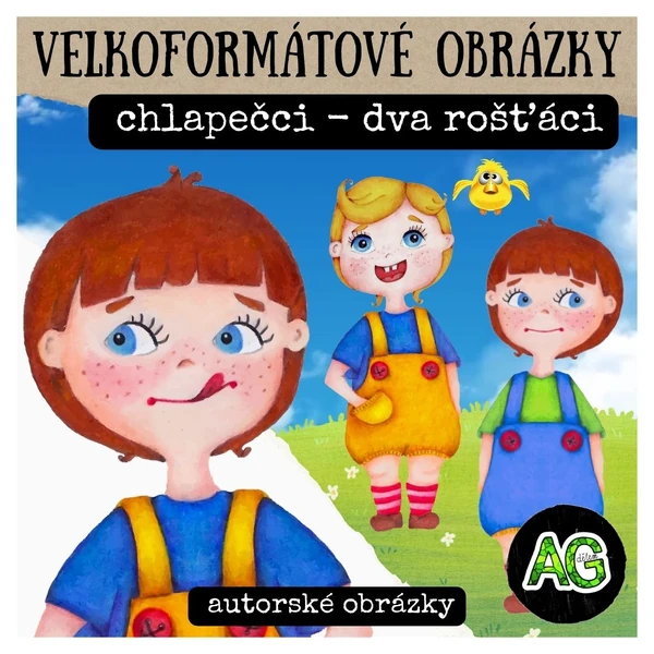 Velkoformátové obrázky dvou rošťáků - výzdoba dveří, družiny, chodby, třídy